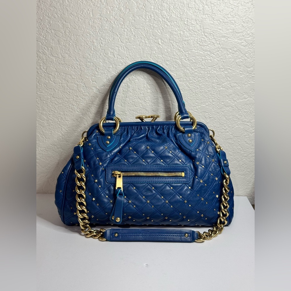 MARC JACOBS Stardust 2Way Calfskin Quilted Studded Stam Bag in Marine Blue RARE